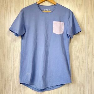 BYLT Drop Cut Lux Signature Shirt Short Sleeve Performance Blue Pocket Size S